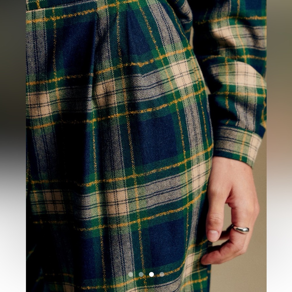 Sezane Navy and Green Plaid AZZIO TROUSERS - Picture 3 of 7